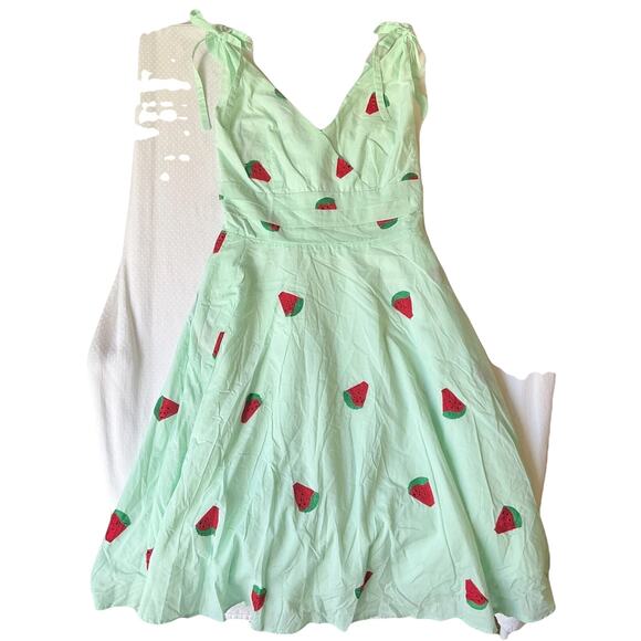 Voodoo Vixen Women Dress S Mint Green Watermelon Embroidery Fruit Fit & Flare - Picture 1 of 12
